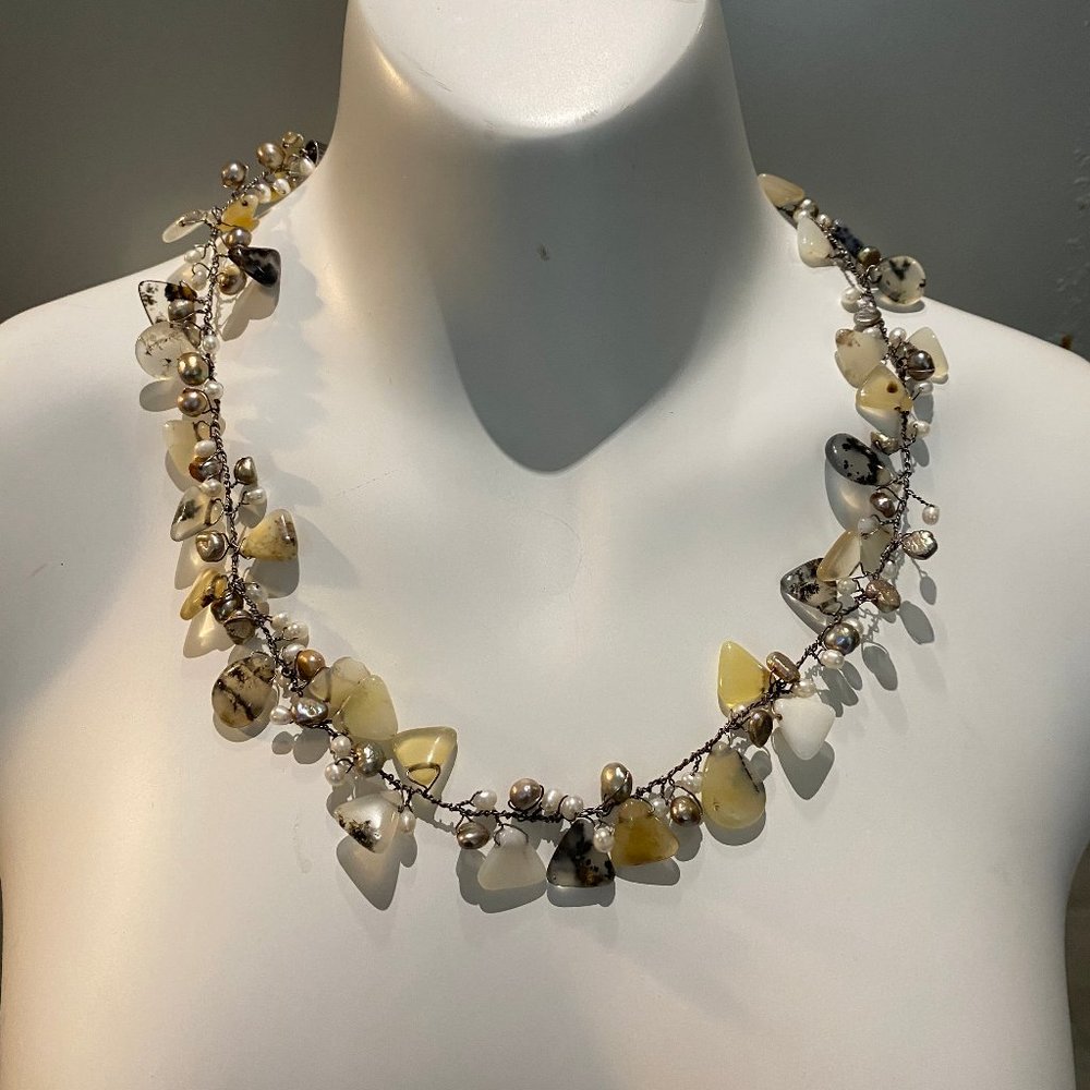 Iridescent Silver Pearl w/ Multi color Stones